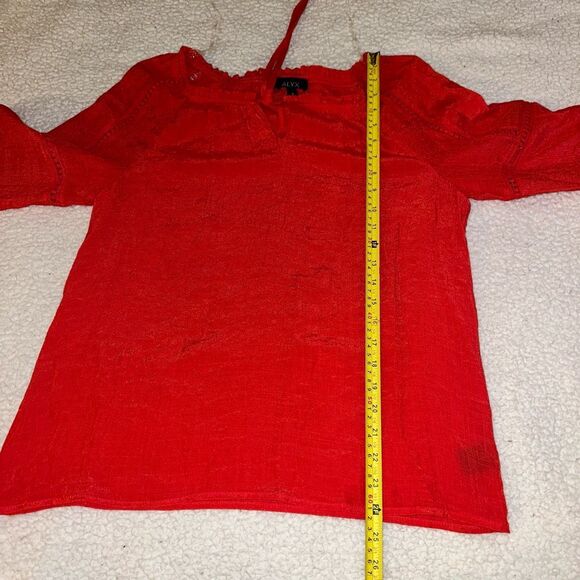 Alyx Women’s Batik May-Be Red Boho Lace Panel Shirt Small NWT - Picture 11 of 13